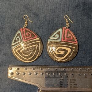 Handcrafted Blue Pink White Tagua Nut Geometric Handpainted Earrings